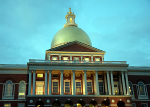 Landscape image of boston harbor at sunset