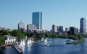 Landscape image of boston harbor at sunset