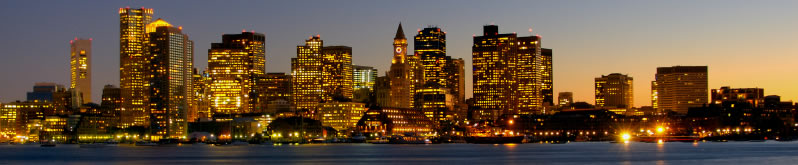 Landscape image of boston harbor at sunset