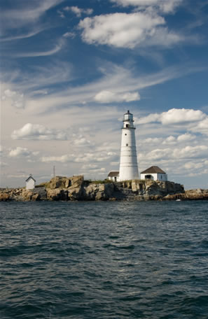 Landscape image of boston harbor at sunset